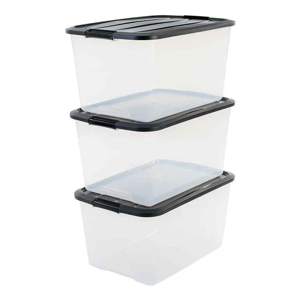 Iris Ohyama Aufbewahrungsbox 45L 3er-Set Schwarz Deckel