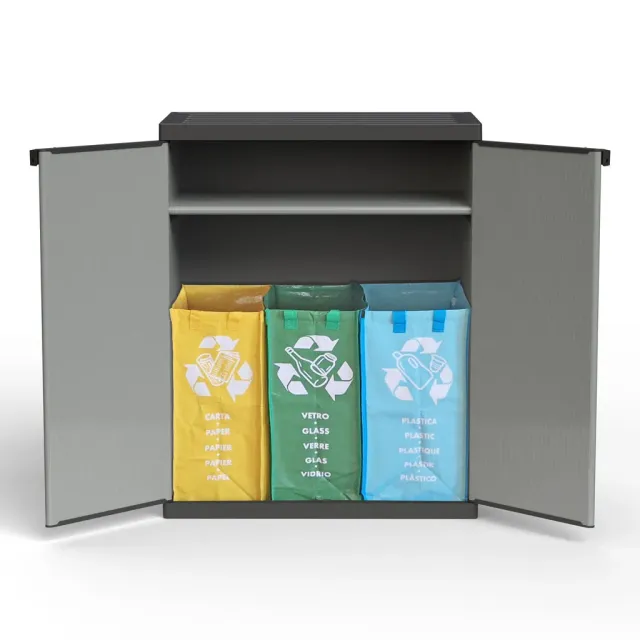 Kreher Armadio Kunststoffschrank mit 3 Recycling-Taschen Mülltrennung