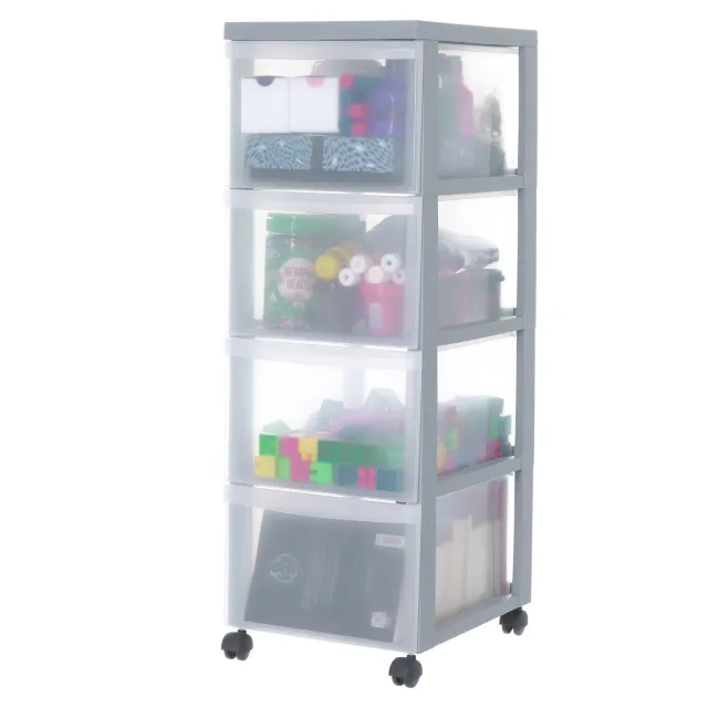 Iris Ohyama A4 Drawer DC-304 Schubladenbox grau 4x15L Rollen