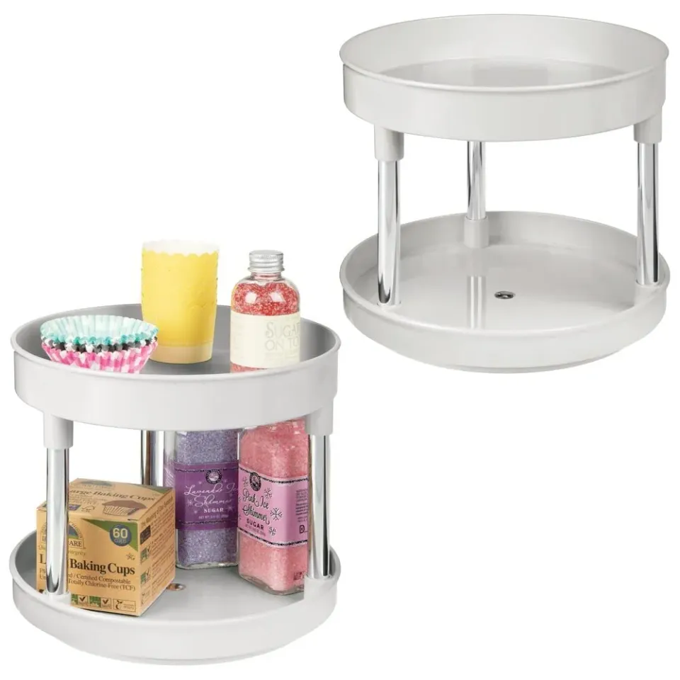 mDesign Lazy Susan Gewürzregal 2er-Set hellgrau drehbar