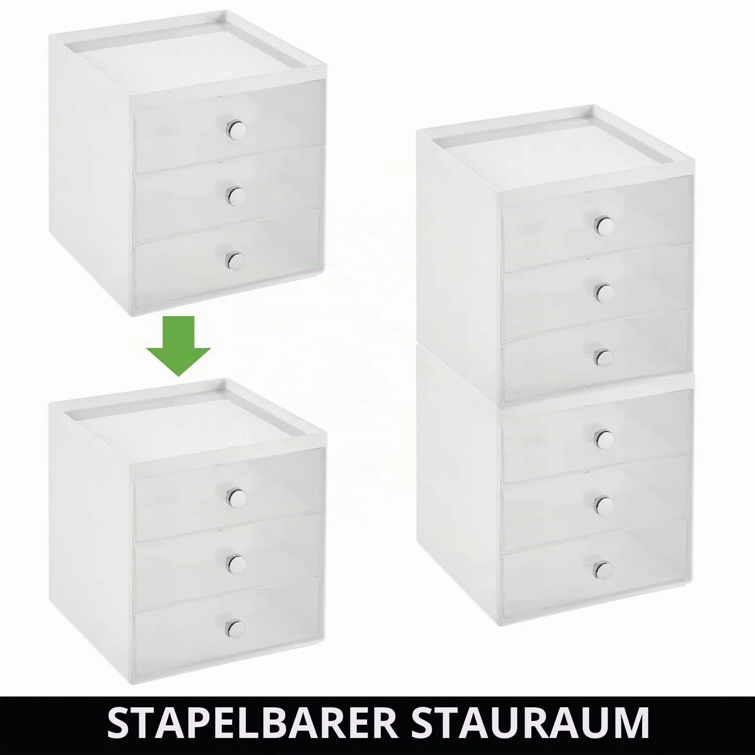 mDesign Make-up Organizer 3 Schubladen Kosmetikbox weiß transparent