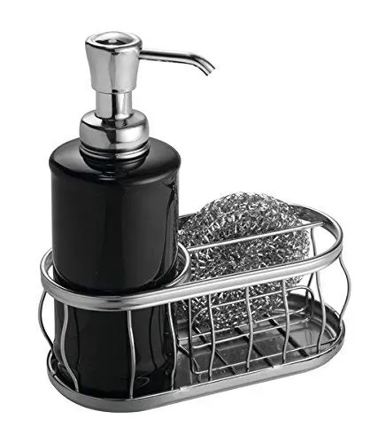 mDesign Seifenspender Pumpseifenspender schwarz 384ml Schwammhalter