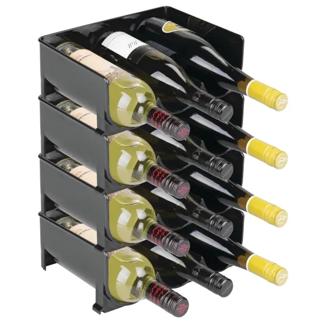 mDesign Weinregal 4er-Set schwarz für 12 Flaschen liegend