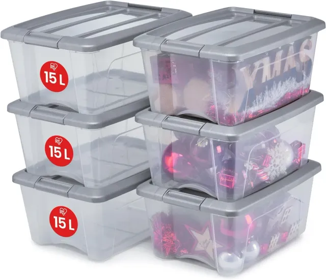 Iris Ohyama NTB-15 Aufbewahrungsbox 15L 6er silber mit Clips