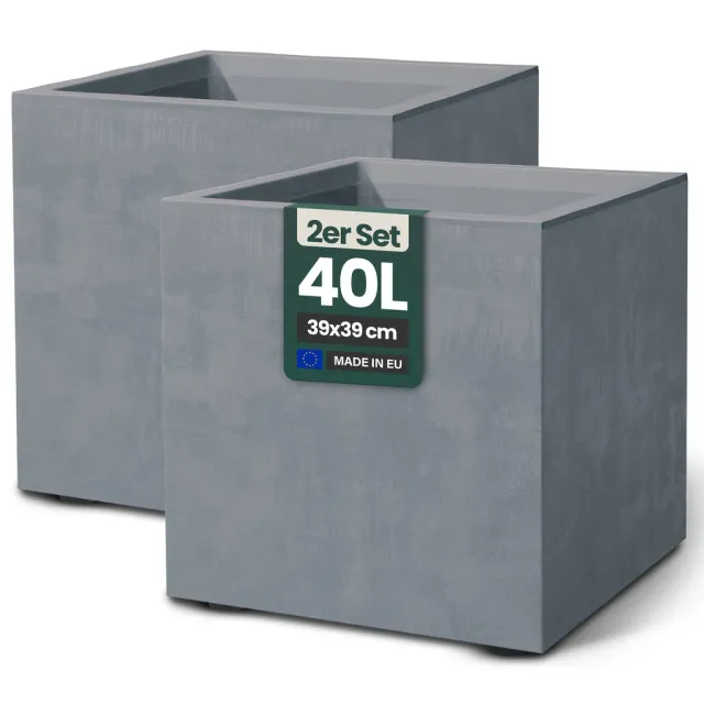 Kreher Millennium Pflanzkübel 40L Eckig 2er Grau Stein