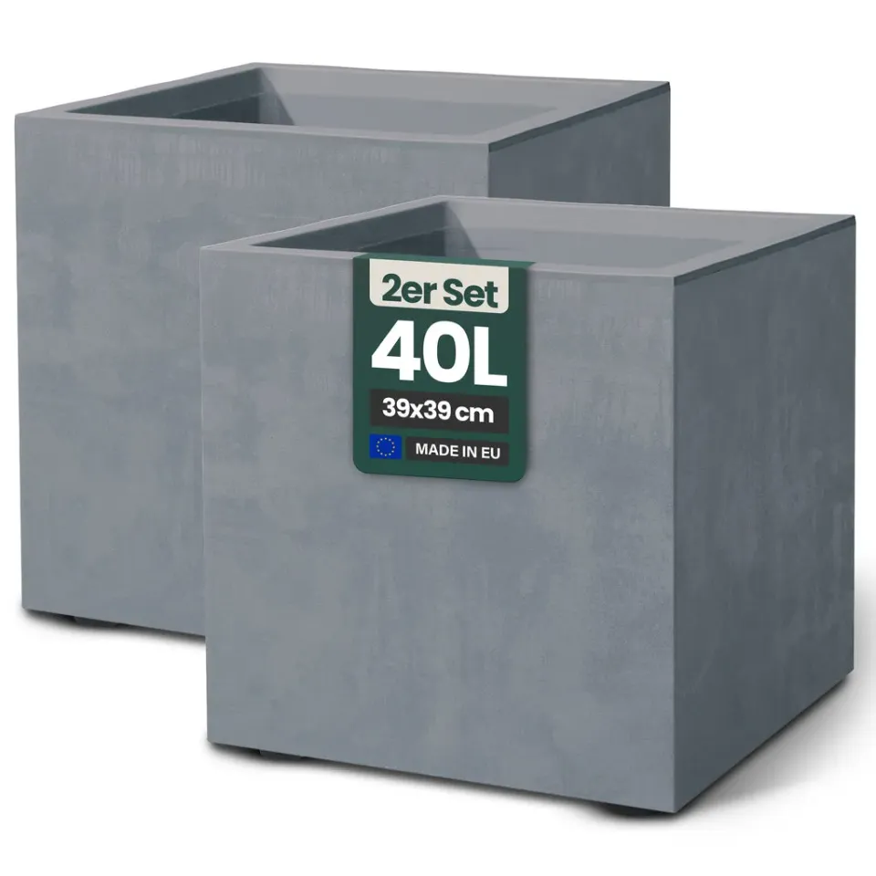 Kreher Millennium Pflanzkübel 40L Eckig 2er Grau Stein