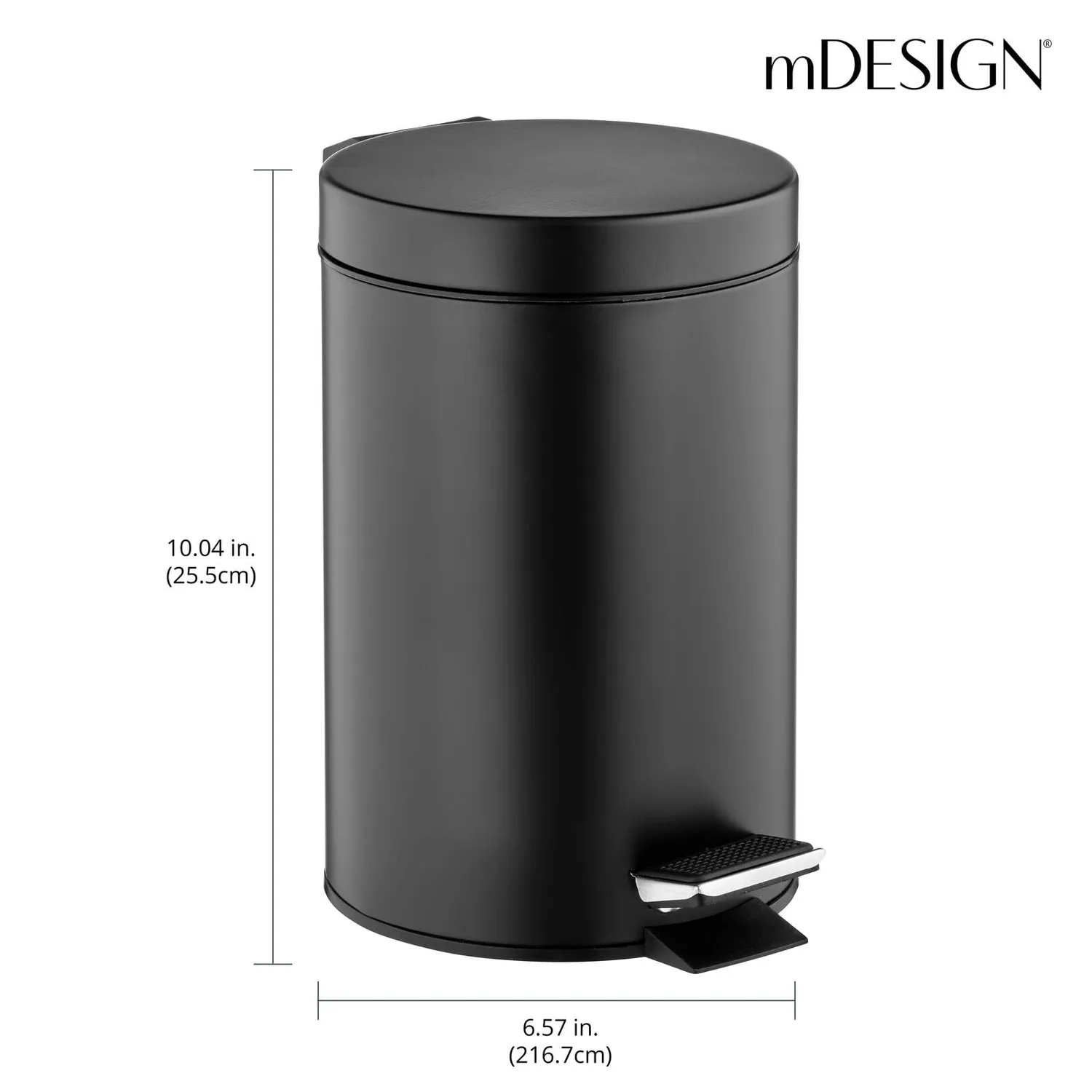 mDesign Tretmülleimer 3 Liter Schwarz Metall