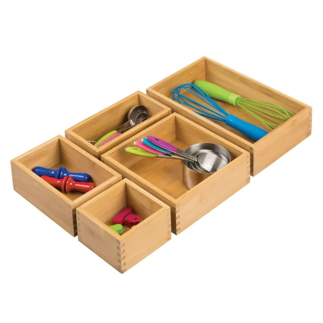mDesign Schubladenbox Bambus Organizer 5er-Set Natur
