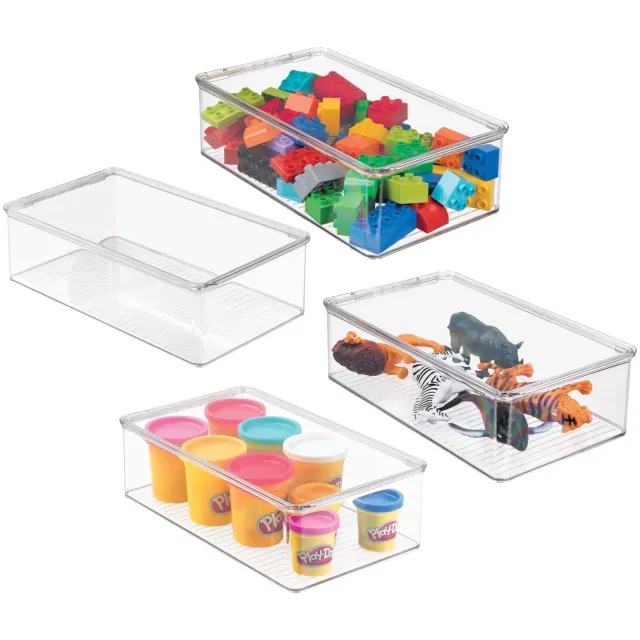 mDesign Spielzeugbox transparent 4er-Set mit Deckel Kunststoff