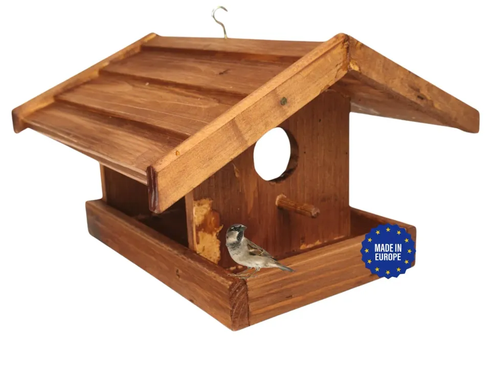 GoodFreshDecor Vogelhaus Futterhaus 24,5 cm braun Haken