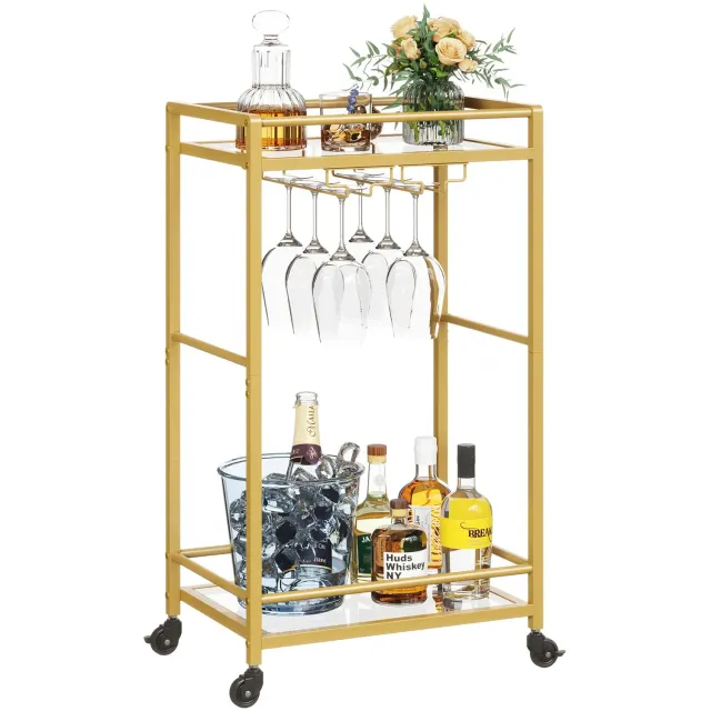 Lifewit Servierwagen Gold 2 Etagen Glas 43x30cm