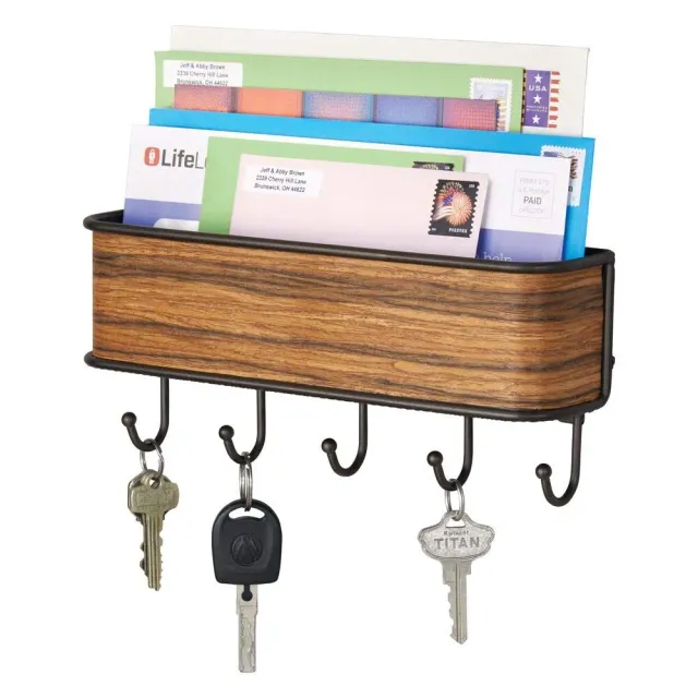 mDesign Schlüsselbrett Holz Metall bronze Palisander 5 Haken