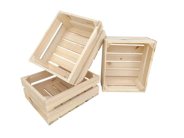 GoodFreshDecor Holzkiste 30x25x12 cm 3er Set Kiefernholz unbehandelt