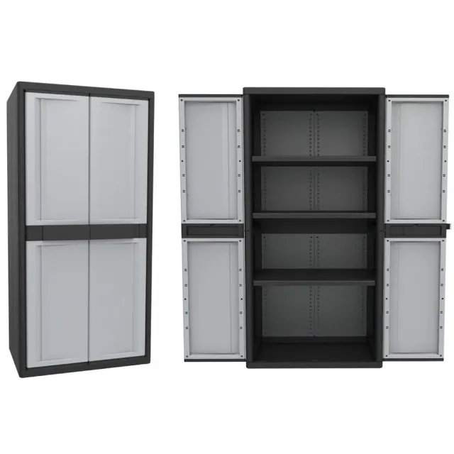 Kreher Jumbo Schrank 3 Böden Kunststoffschrank 2er Set Schwarz Grau