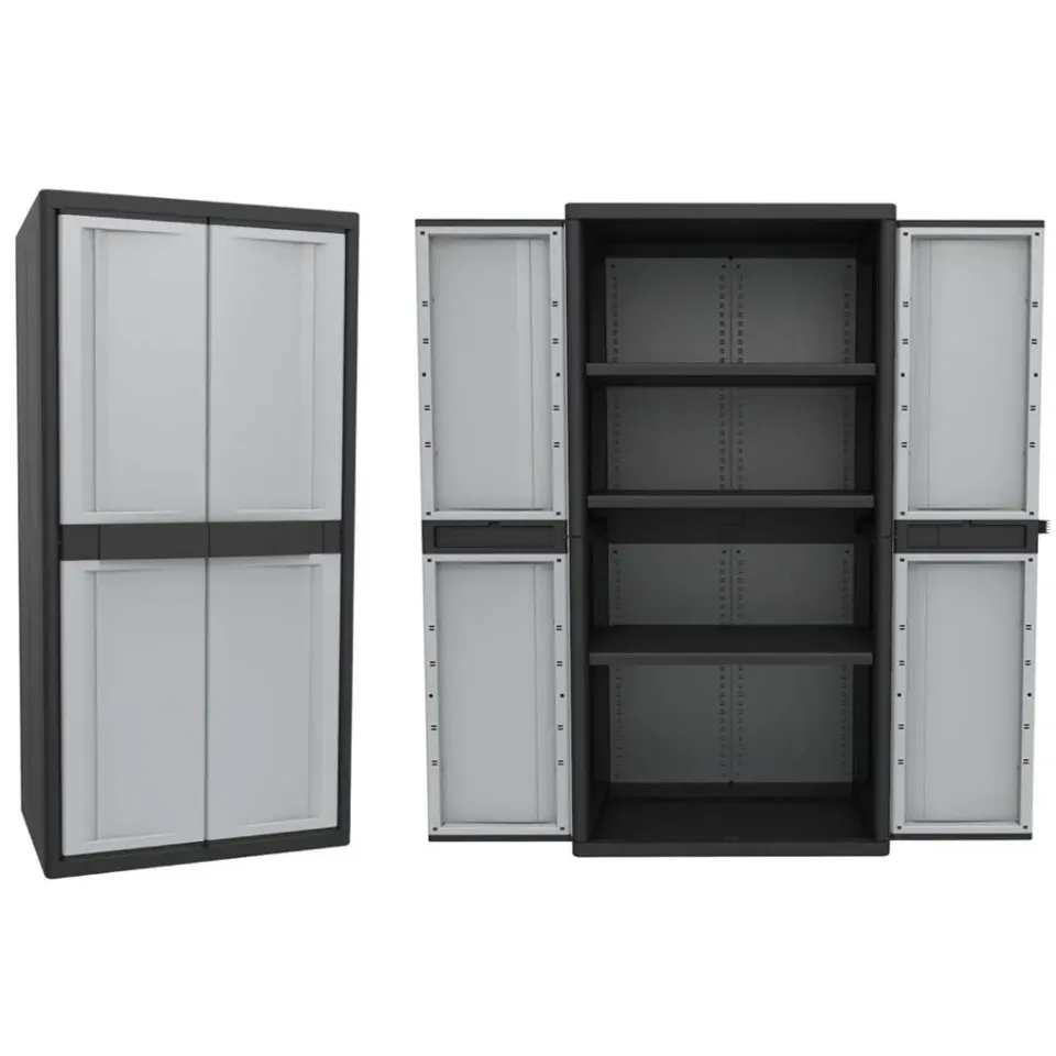 Kreher Jumbo Schrank 3 Böden Kunststoffschrank 2er Set Schwarz Grau