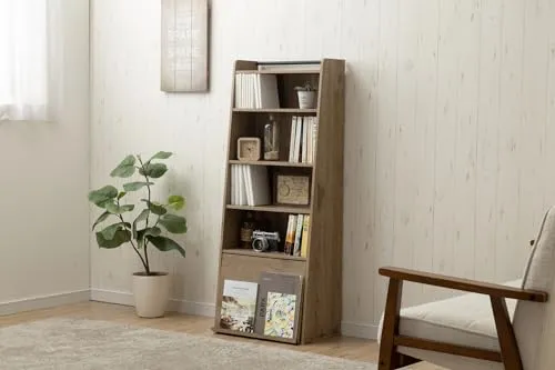 Iris Ohyama IWMG-5 Bücherregal aschbraun mit Klapptür