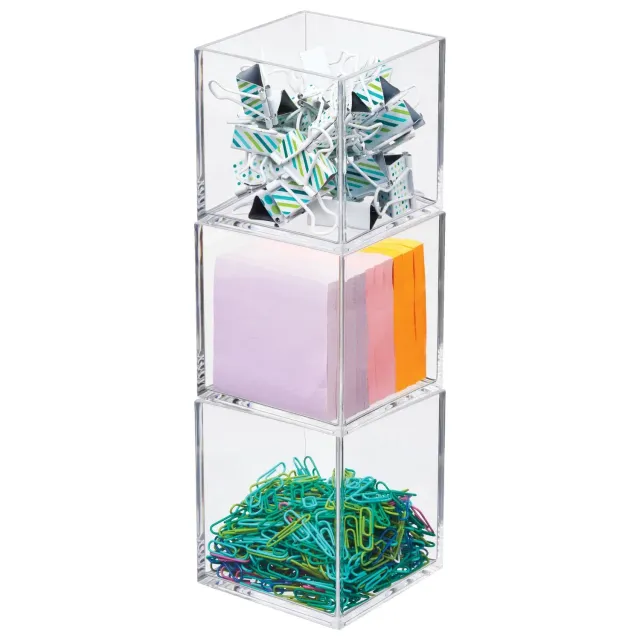 M Design Schreibtisch Organizer 14362MDOEU Aufbewahrungsbox 3er-Set transparent stapelbar