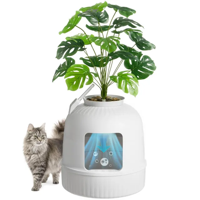 Lifewit Katzentoilette Möbel Weiß mit Pflanzen 70cm