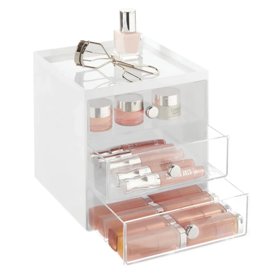 mDesign Make-up Organizer 3 Schubladen Kosmetikbox weiß transparent
