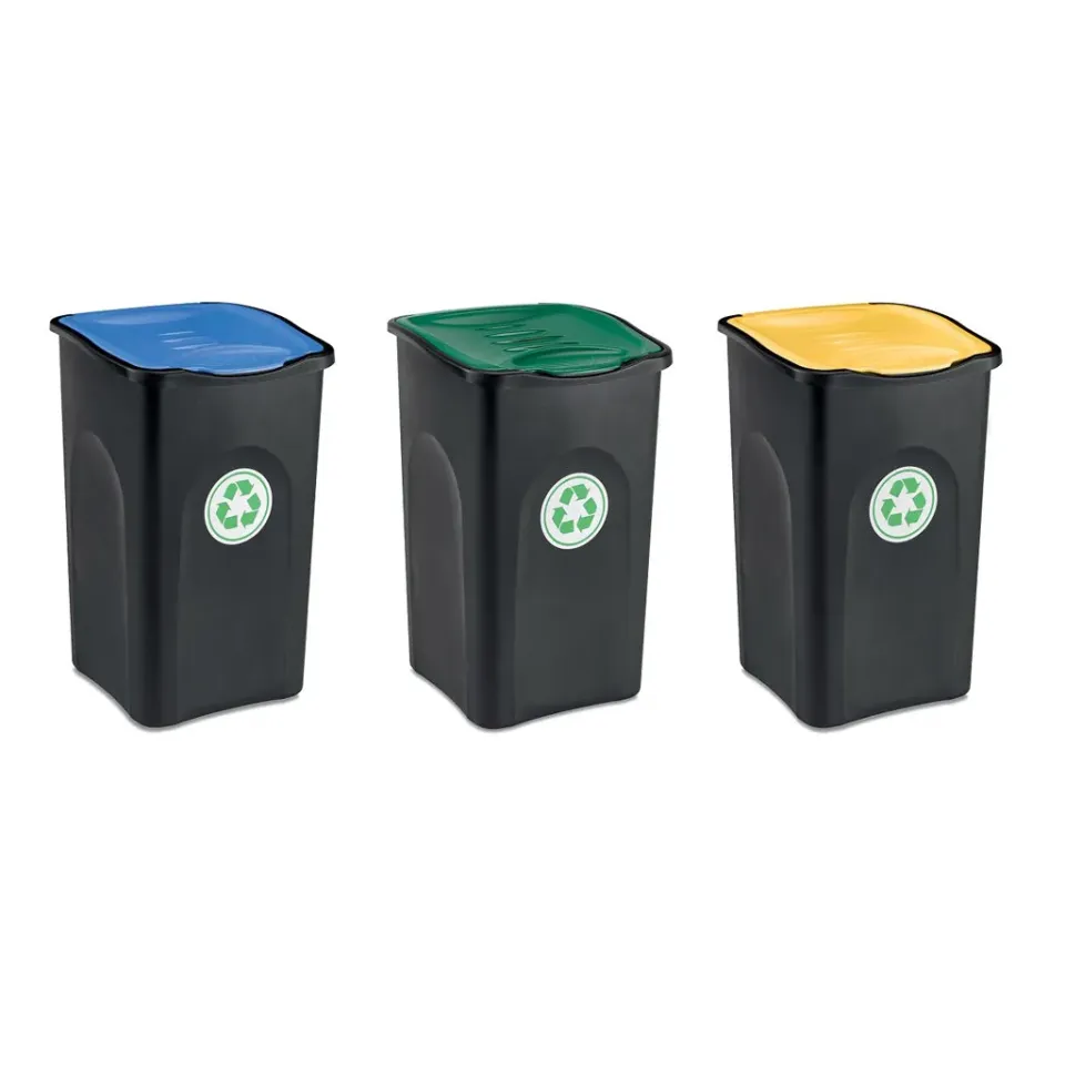 Kreher Abfalleimer Set 3x 50 Liter mit Deckel farbig