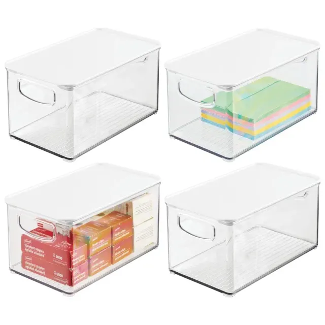 mDesign Schreibtischablage Box 4er-Set mit Deckel weiß