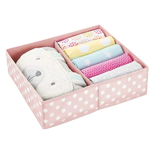 mDesign Aufbewahrungsbox Stoffbox 2 Fächer rosa-weiß 35,6 cm