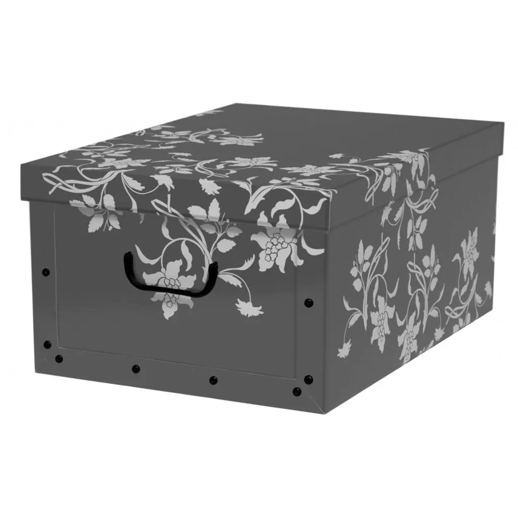 Kreher Dekokarton Blumen Barock Grau 40L 3er-Set mit Griff