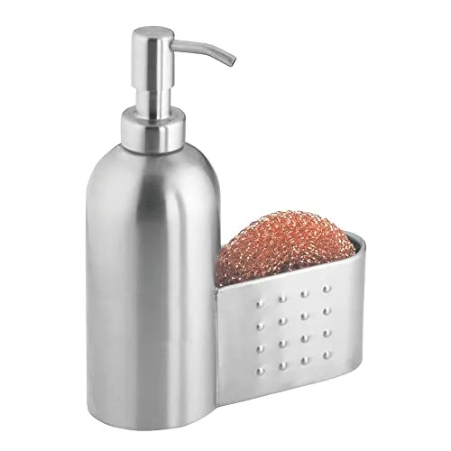 mDesign Seifenspender Metall 443 ml mit Schwammhalter