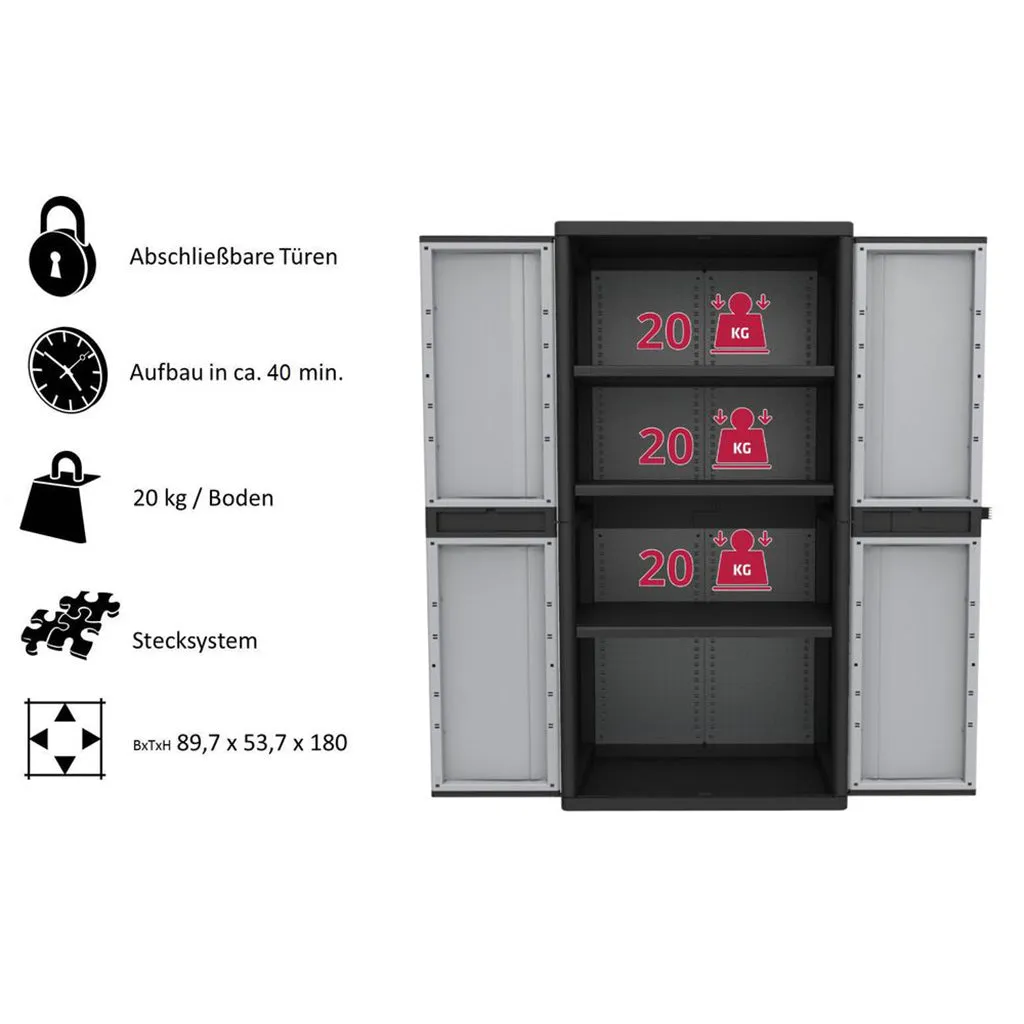 Kreher Jumbo Schrank 3 Böden Kunststoffschrank 2er Set Schwarz Grau