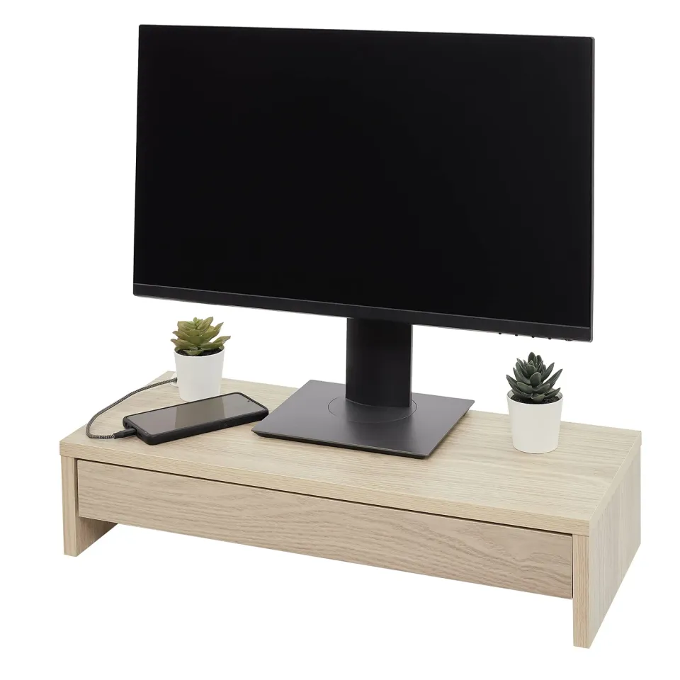 Iris Ohyama MS-590D Monitorständer Hellbraun mit Schublade