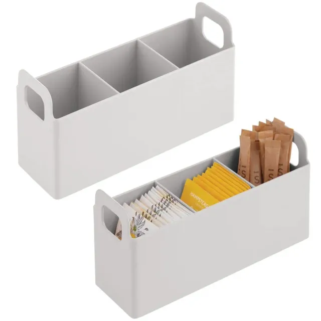 mDesign Tea Caddy Küchen Organizer 3 Fächer 2er-Set hellgrau