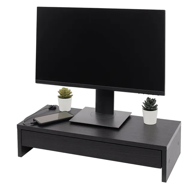 Iris Ohyama MS-590D Monitorständer Eiche schwarz mit Schublade