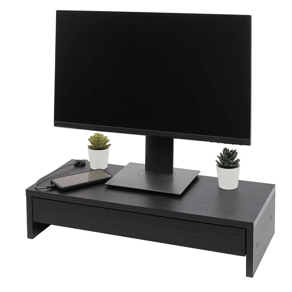 Iris Ohyama MS-590D Monitorständer Eiche schwarz mit Schublade