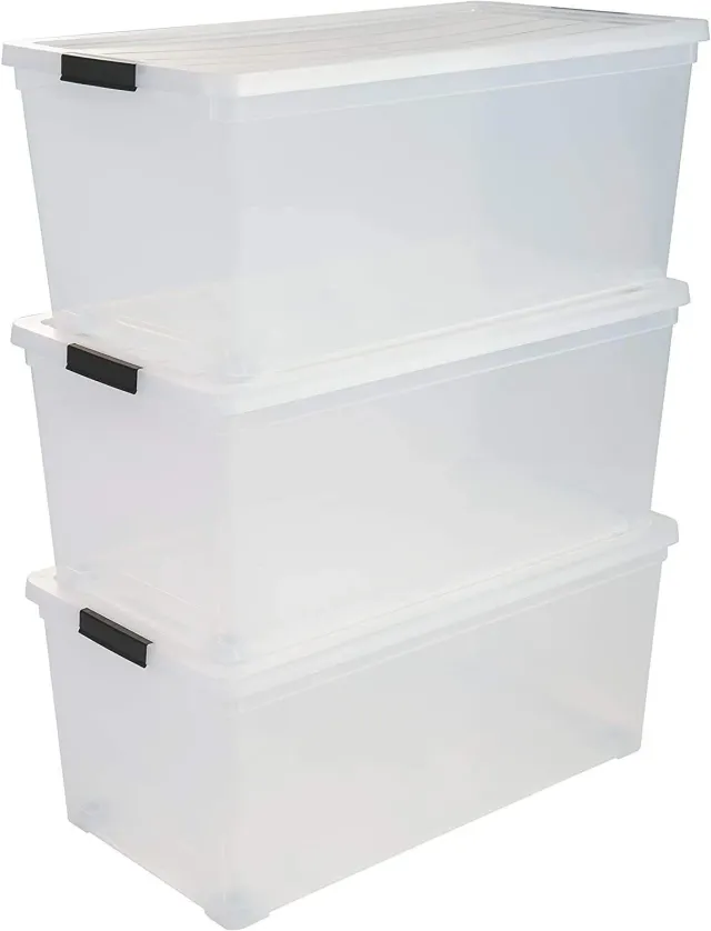 Iris Ohyama NCS-420 Box 70L 3er-Set transparent mit Rollen