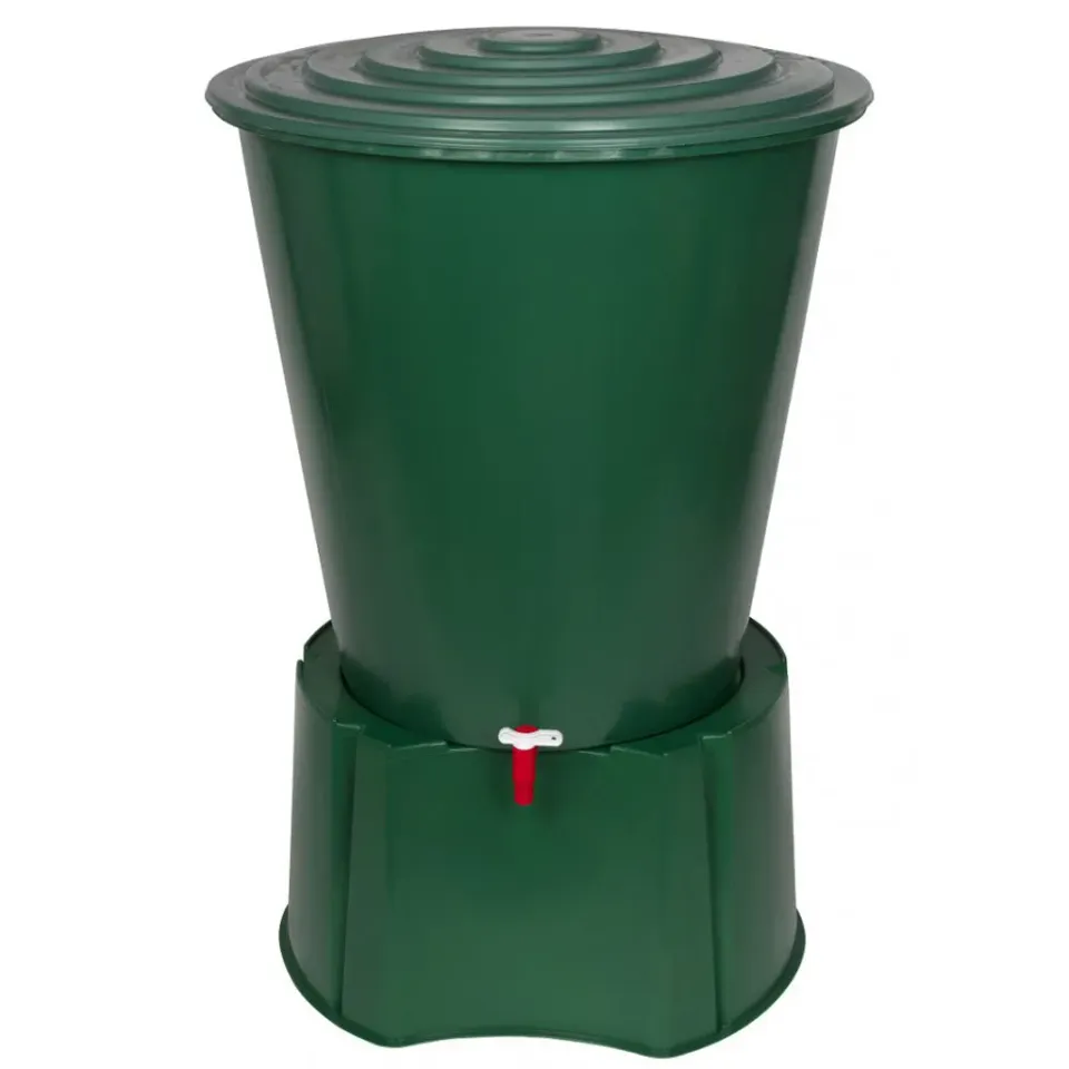 Kreher Wassertonne 210 Liter Grün mit Hahn Deckel Stand