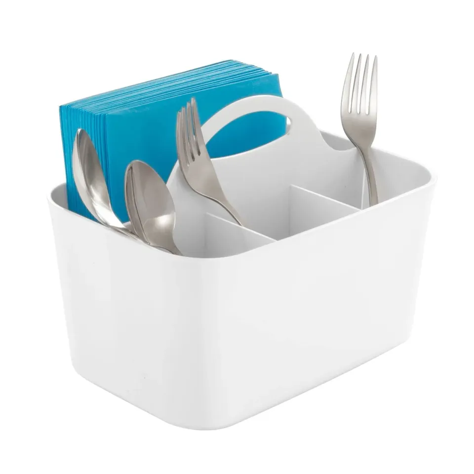 mDesign Besteckkorb Besteckhalter Weiß mit Griff