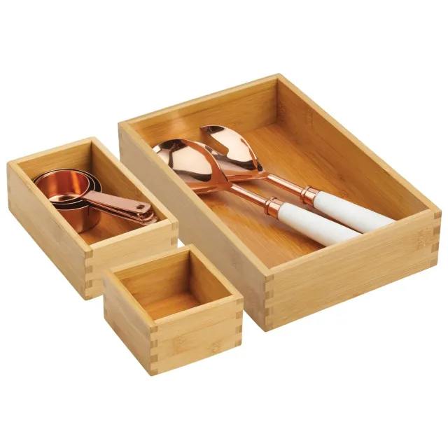 M Design Schubladenbox Bambus 3er-Set natur stapelbar