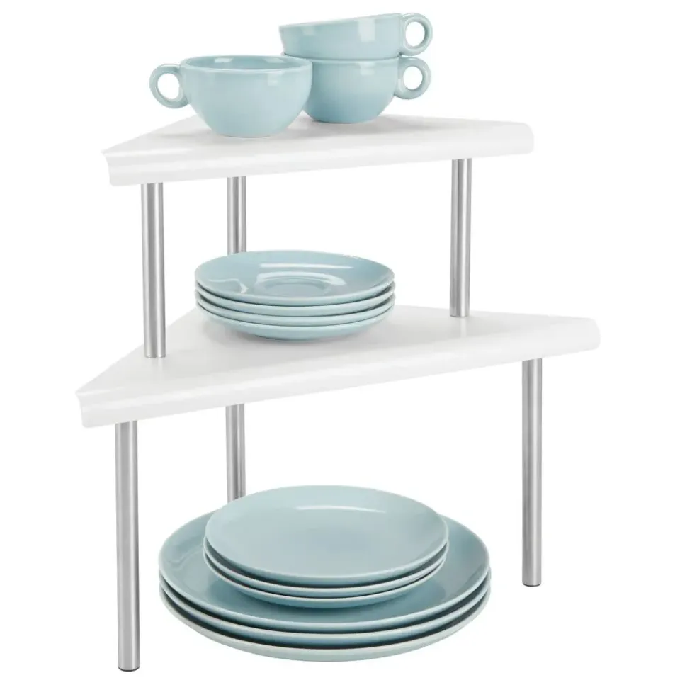 mDesign Eckregal Küche 2 Etagen Metall weiß matt 38cm