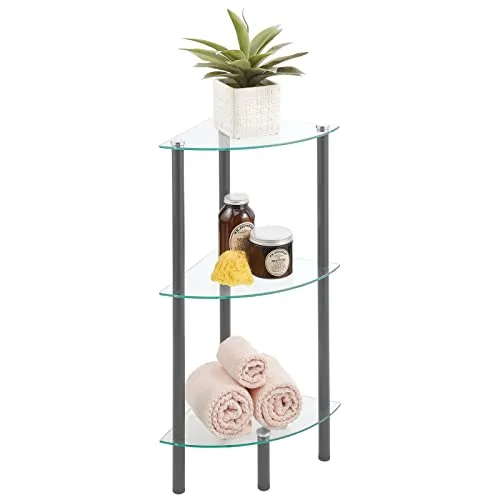 mDesign Glasregal Eckregal 3 Ebenen transparent dunkelgrau 72,4cm
