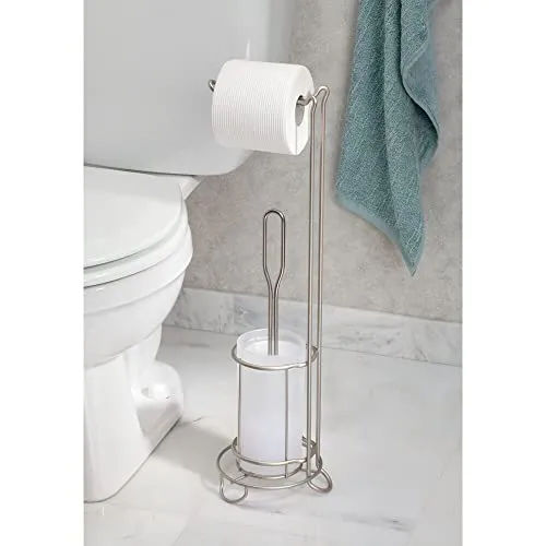 mDesign WC Garnitur Toilettenpapierhalter Bürste silber stehend