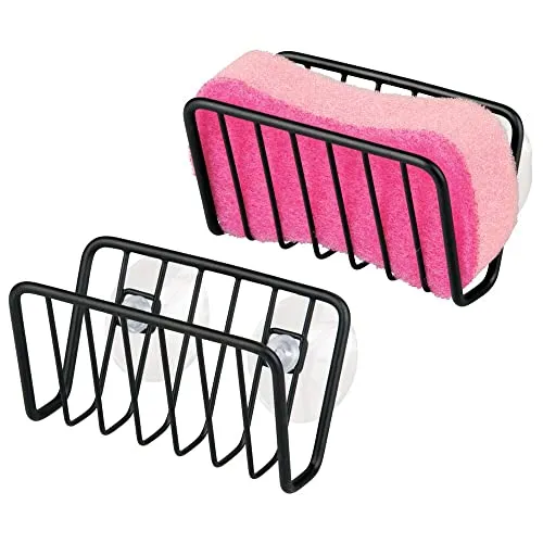 mDesign Schwammhalter Spüle 2er-Set mattschwarz mit Saugnapf