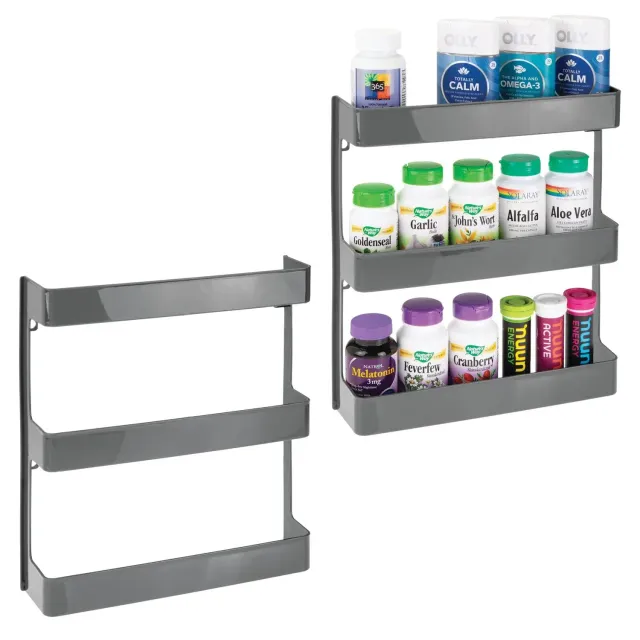 mDesign Medikamenten-Organizer Wandregal 2er-Set dunkelgrau