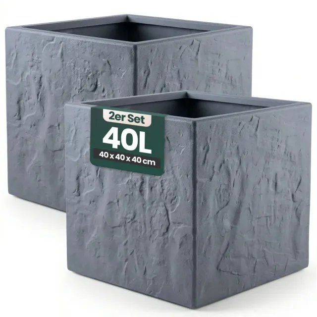 Kreher Riven Pflanzkübel 40x40x40 Anthrazit 2er-Set eckig