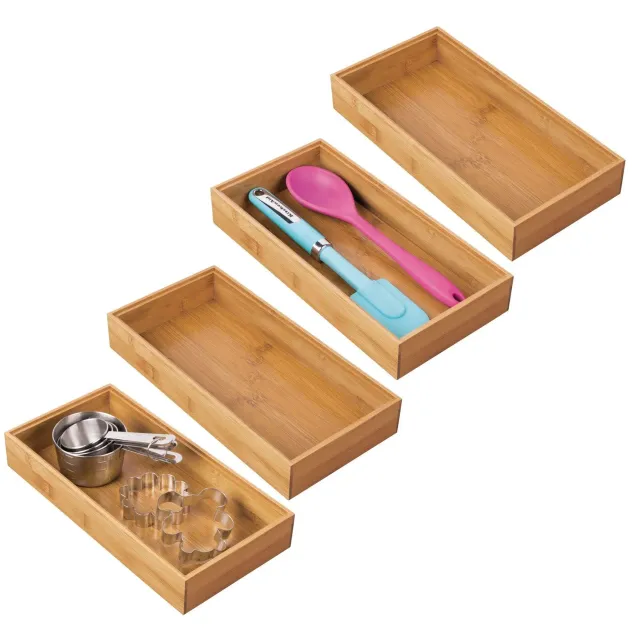 mDesign Bambus Schubladen-Organizer 30,5 cm 4er Set natur