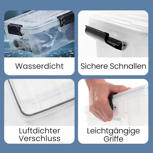 Iris Ohyama Aufbewahrungsbox 10L 4er-Set Schwarz Luftdicht