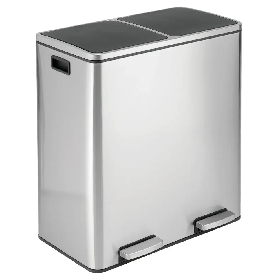 mDesign Treteimer Doppeleimer Edelstahl 60L matt silber