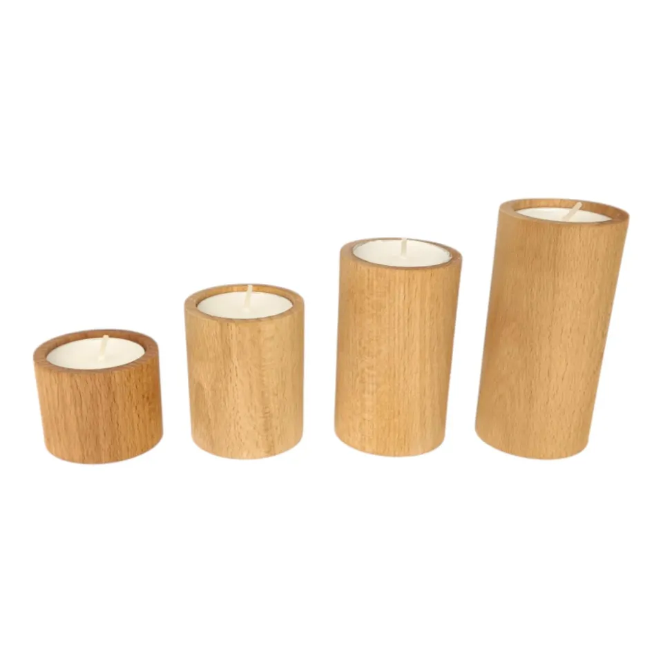 GoodFreshDecor Teelichthalter Holz Set 4 Stück Buche geölt natur
