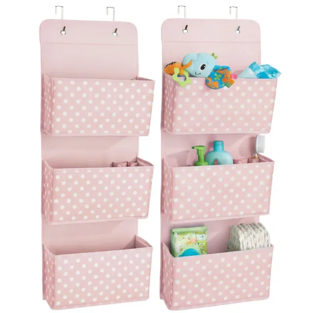 mDesign Hängeorganizer 2er-Set Tür rosa/weiß 3 Taschen