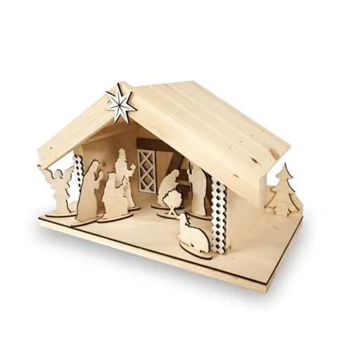 GoodFreshDecor Weihnachtskrippe Holz 8 Figuren 39 cm Natur