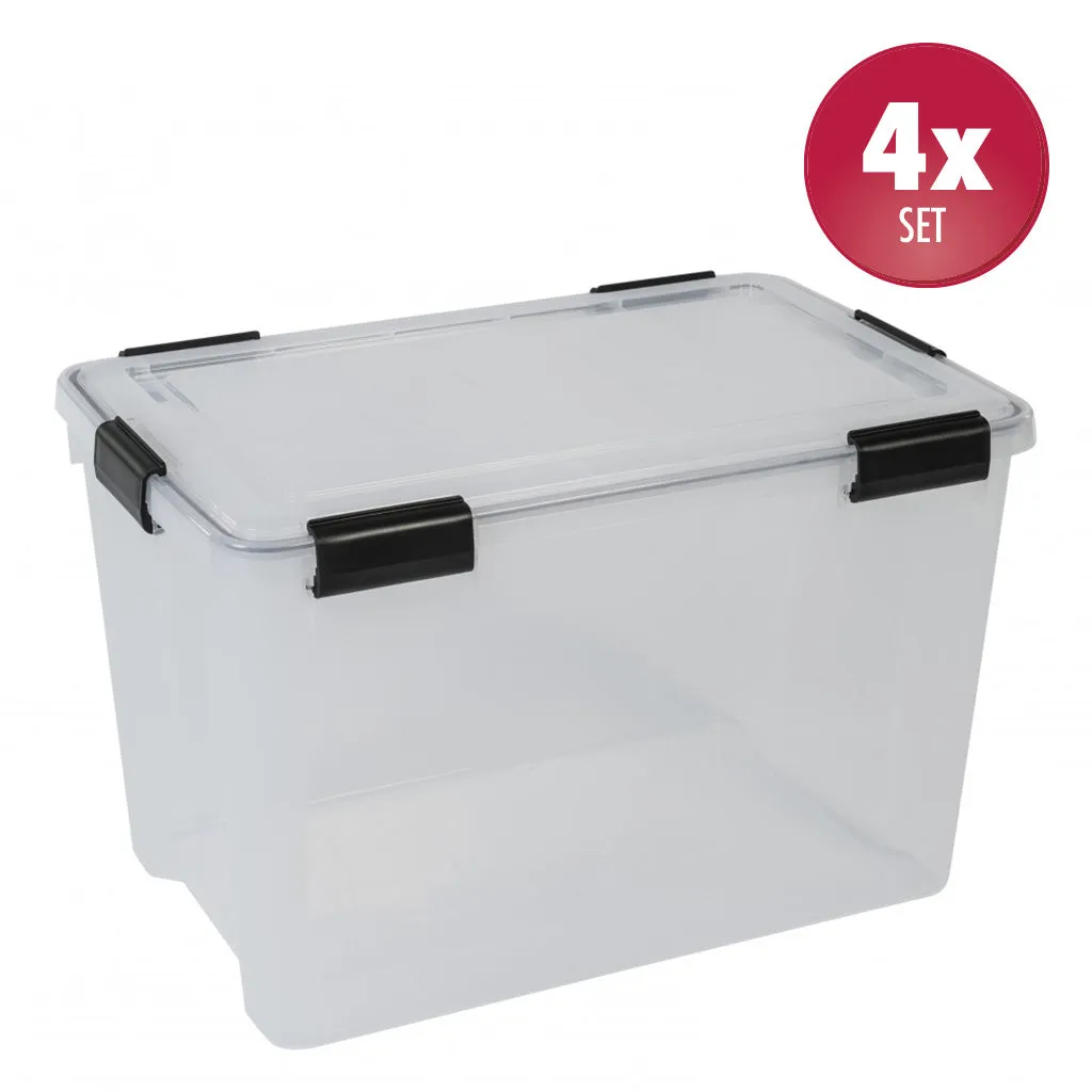 Kreher Box mit Dichtung Aufbewahrungsbox 70L 4er Set transparent